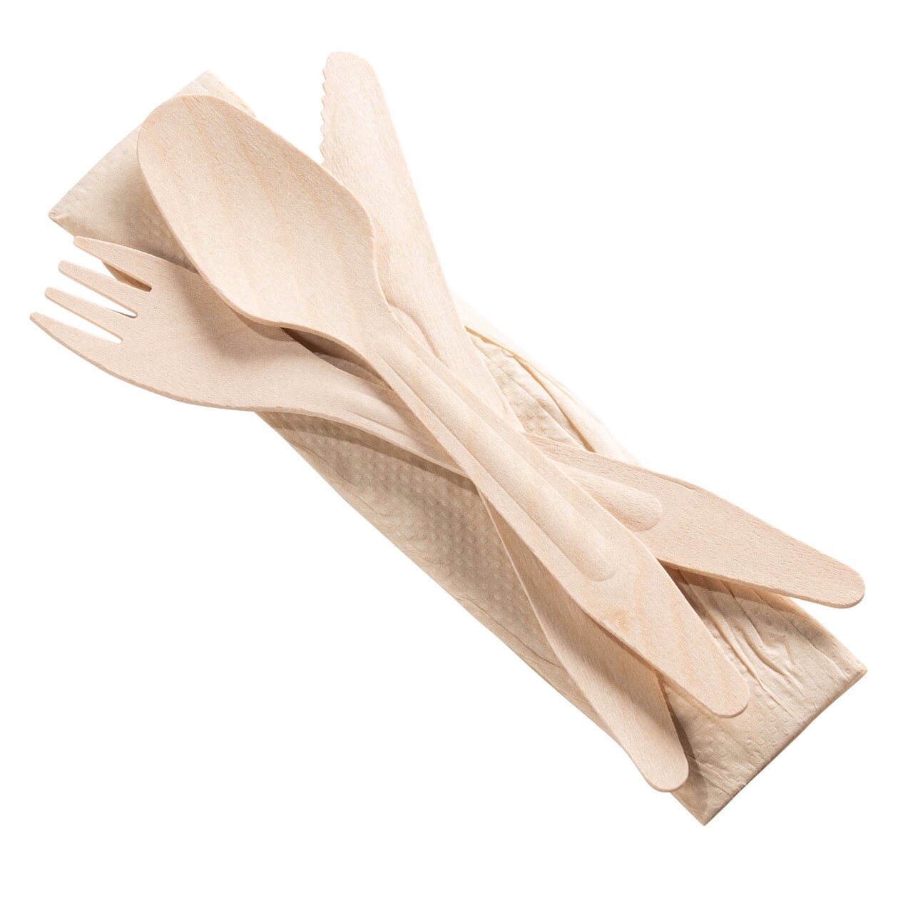 Natural Birch Wood Eco-Friendly Disposable Cutlery Set with Napkin (100 Guests)